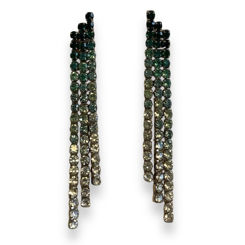 LOFT Crystal Earrings Dangly Gold Tone Green New